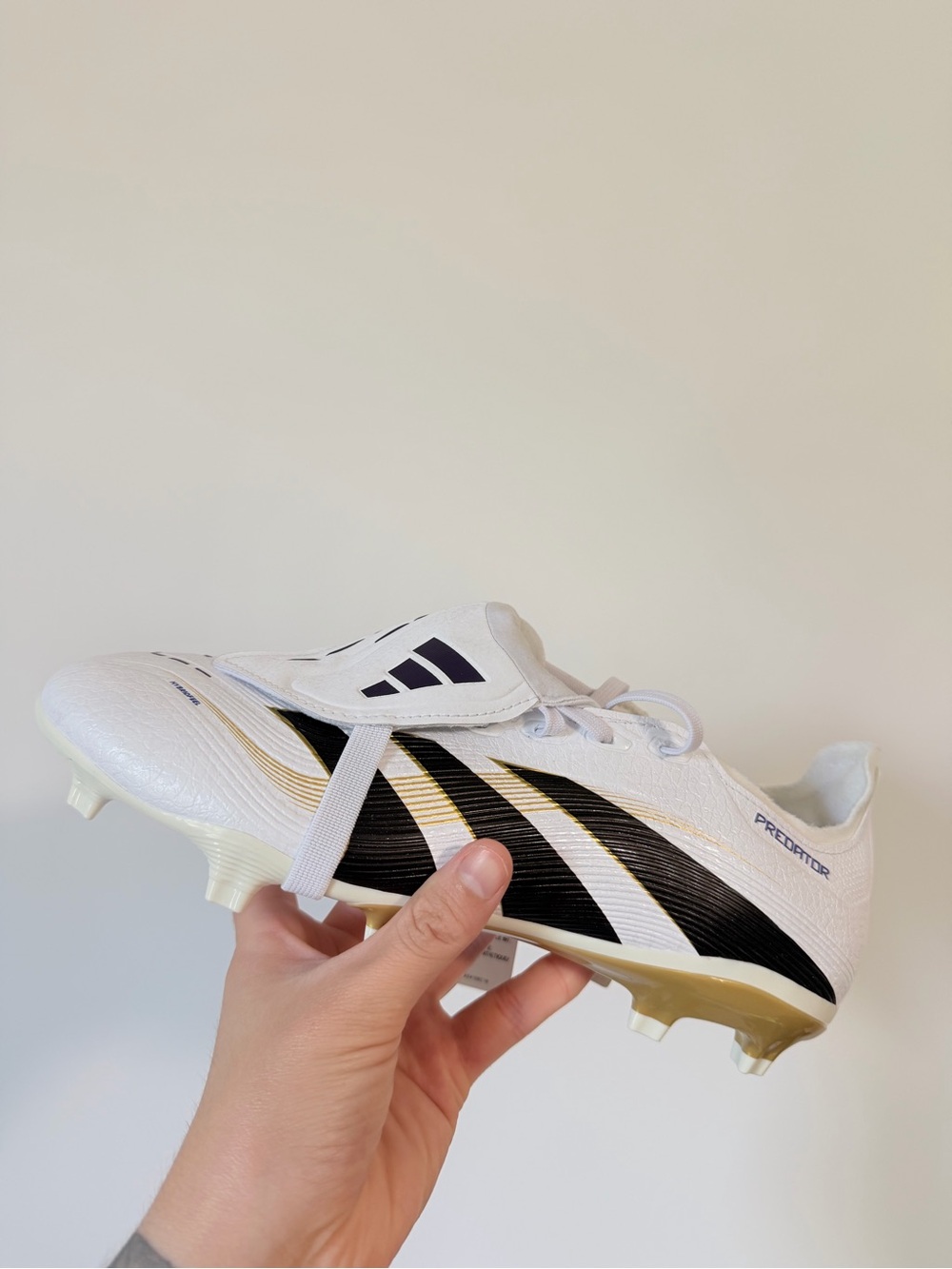 Adidas mens Predator FG White/Black/Gold Soccer Cleats